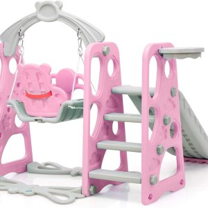 toddler slide and swing set 4 in 1 toddler playground with swing slide climber and basketball baby slide (3)