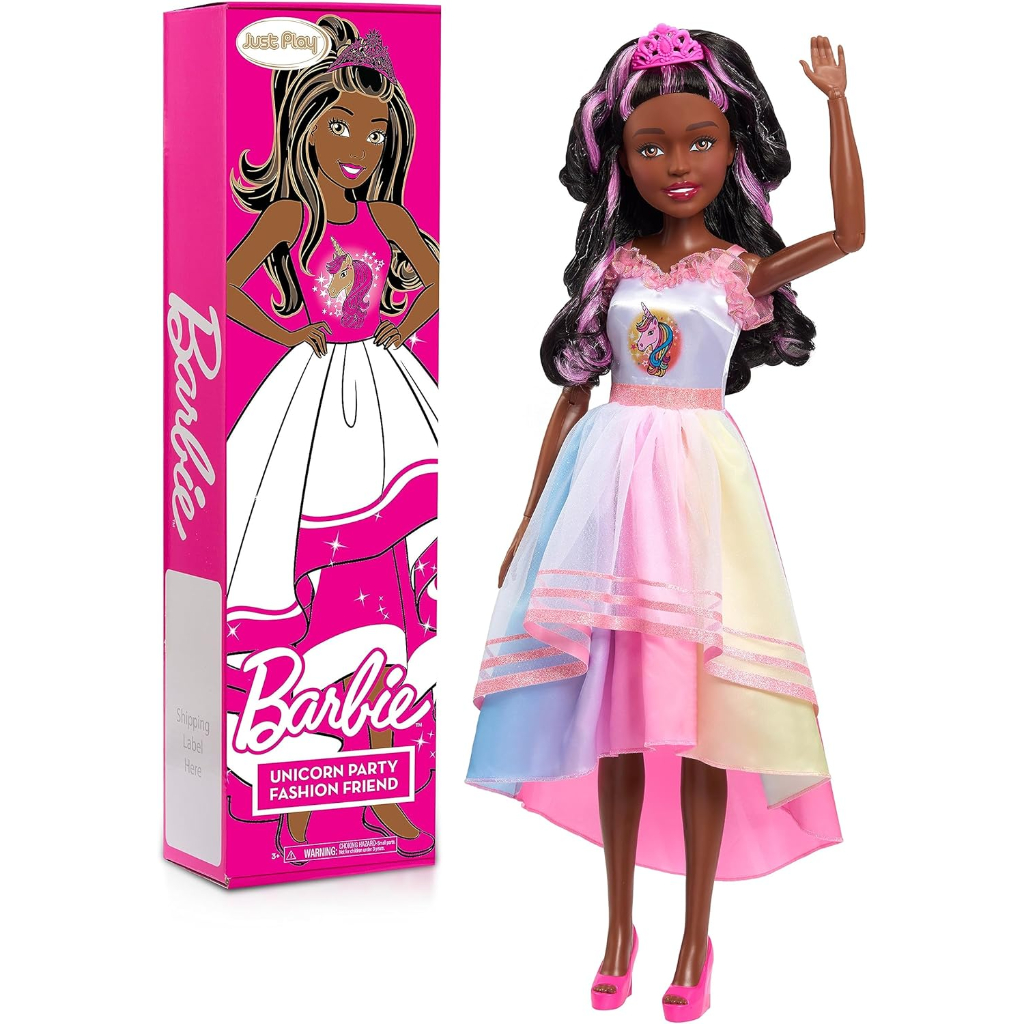 barbie 28 inch best fashion friend unicorn party doll, black hair, kids toys for ages 3 up by just play (1)