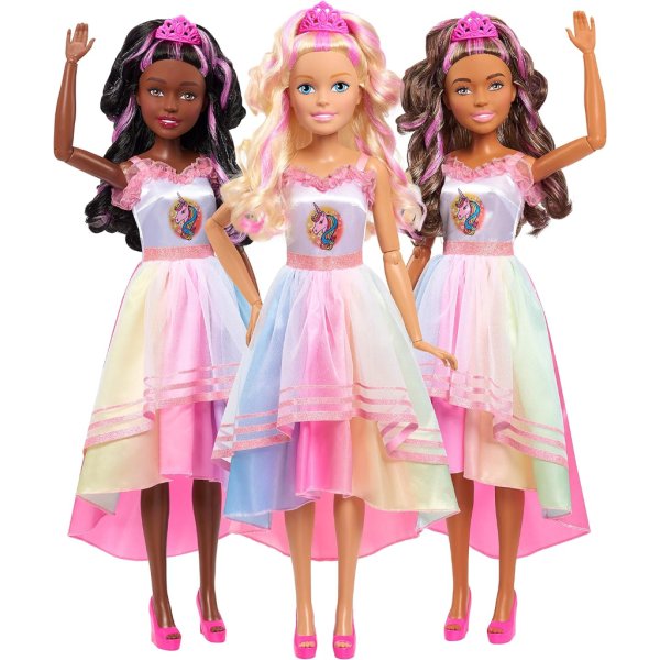 barbie 28 inch best fashion friend unicorn party doll, black hair, kids toys for ages 3 up by just play (3)