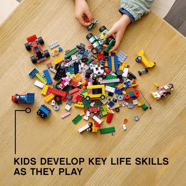 lego classic bricks and wheels 11014 kids’ building toy with fun builds (653 pieces)6