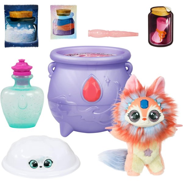 magic mixies color surprise magic cauldron. reveal a mixie plushie from the fizzing cauldron and discover 6 magical color change surprises8