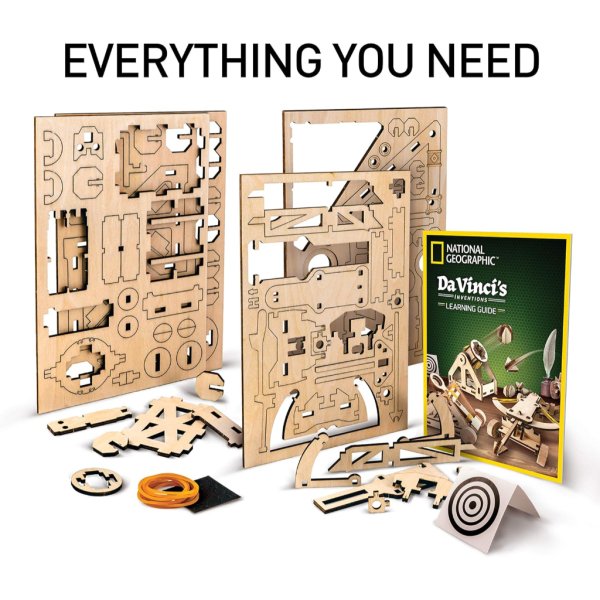 national geographic da vinci model kit catapult kit for kids, 3d puzzle building toy for boys and girls, wood building kit for kids, a great stem project, engineering model kit (6)
