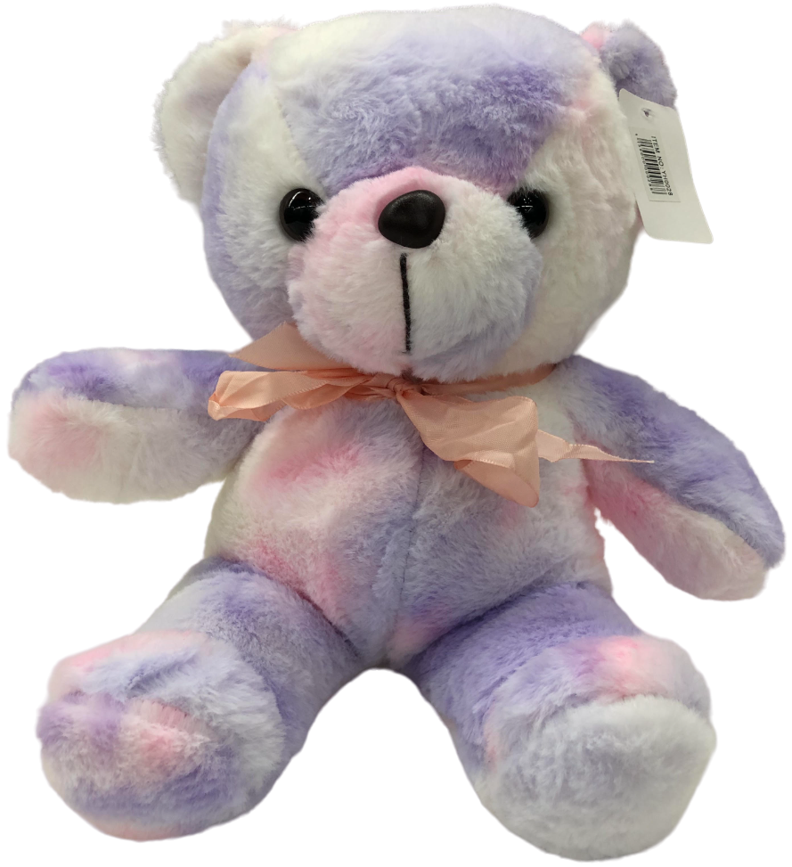 purple and pink teddy plush with bowtie