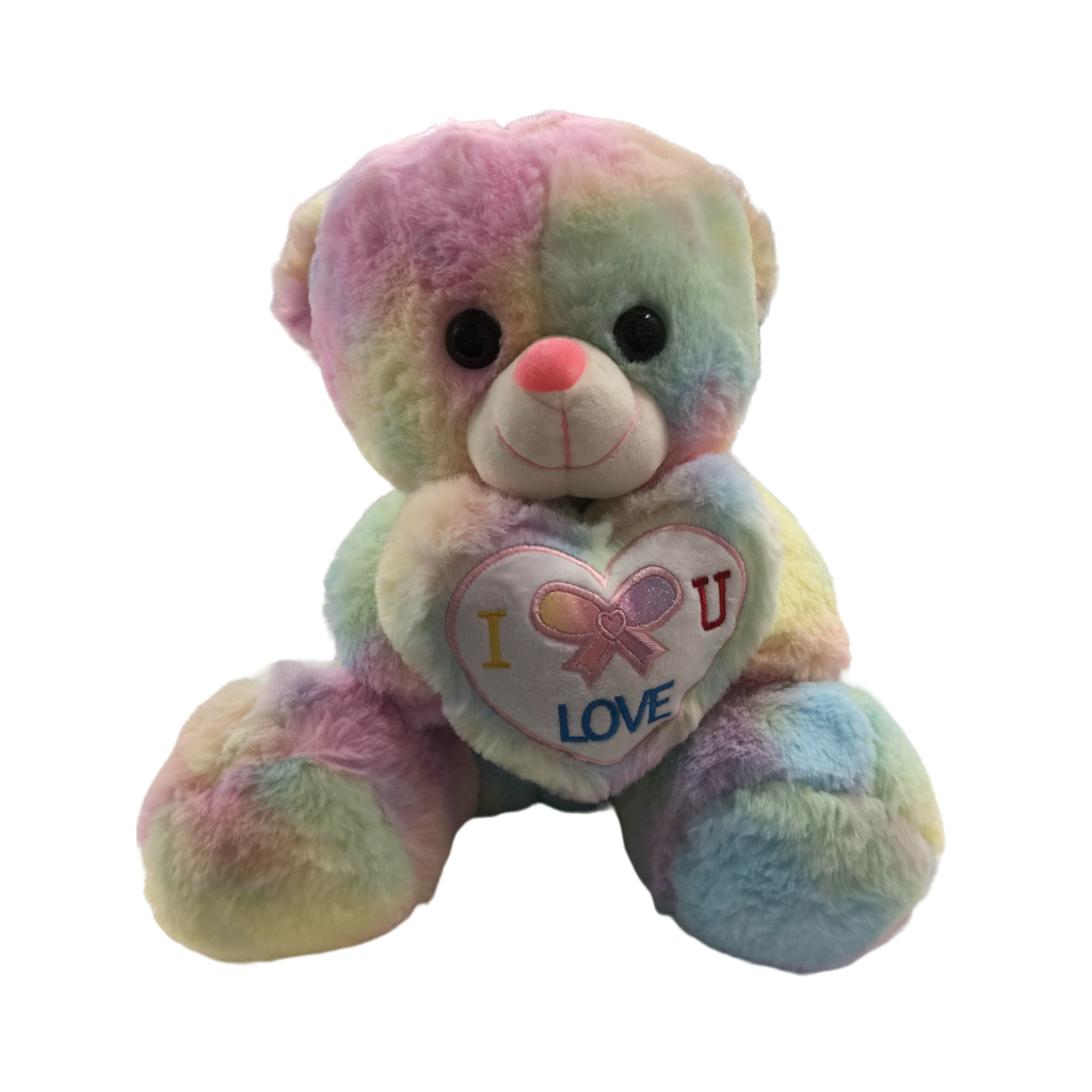 rainbow teddy plush with i love u heart