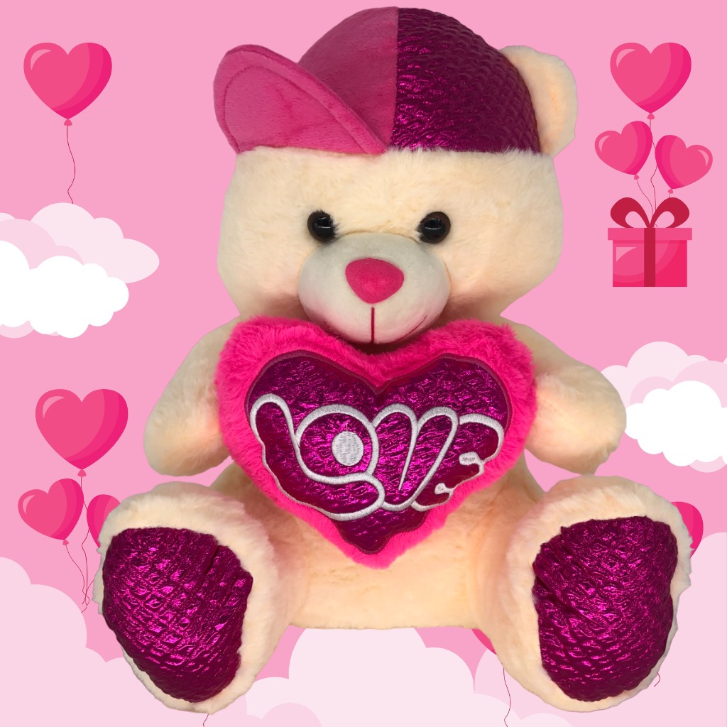 teddy plush with pink hat