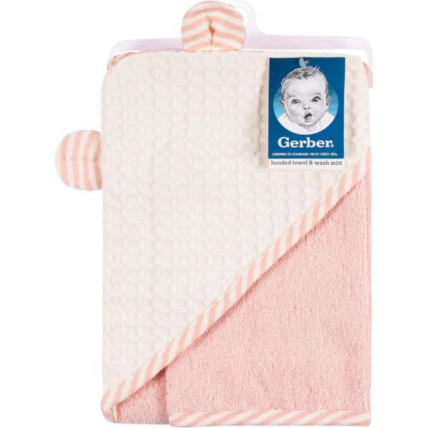 2 pack baby girls kitty floral hooded towel and washcloth mitt setone size (hanging)1