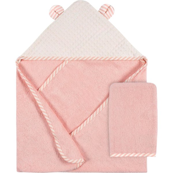 2 pack baby girls kitty floral hooded towel and washcloth mitt setone size (hanging)4