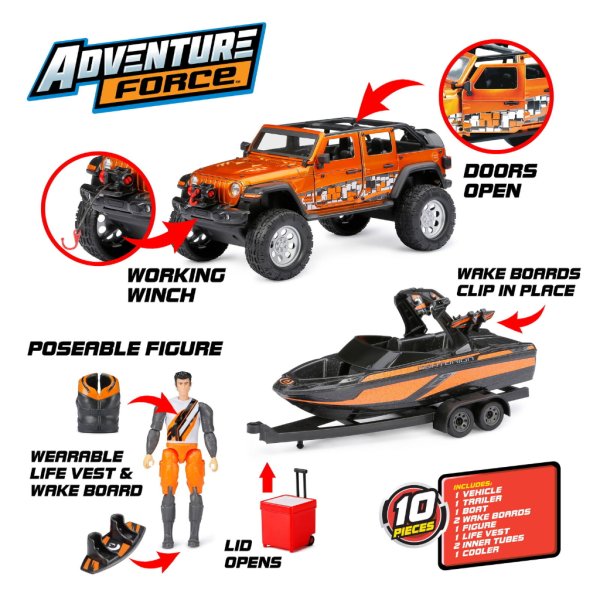 adventure force angler metal vehicle playset jeep truck sea ray9