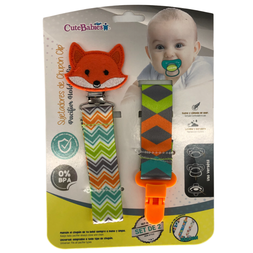 cutebabies pacifier clip and holder fox