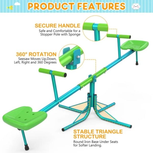 gikpal kids seesaw, spinning teeter totter, 220lbs capacity kids outdoor playground5