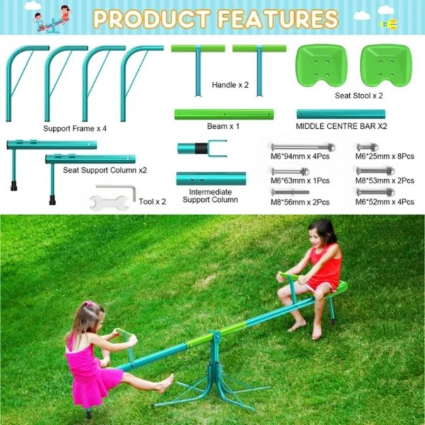 gikpal kids seesaw, spinning teeter totter, 220lbs capacity kids outdoor playground8