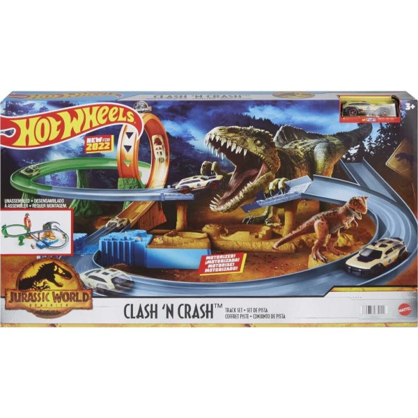 hot wheels jurassic world clash ‘n crash track set, for kids 3 years old & up1