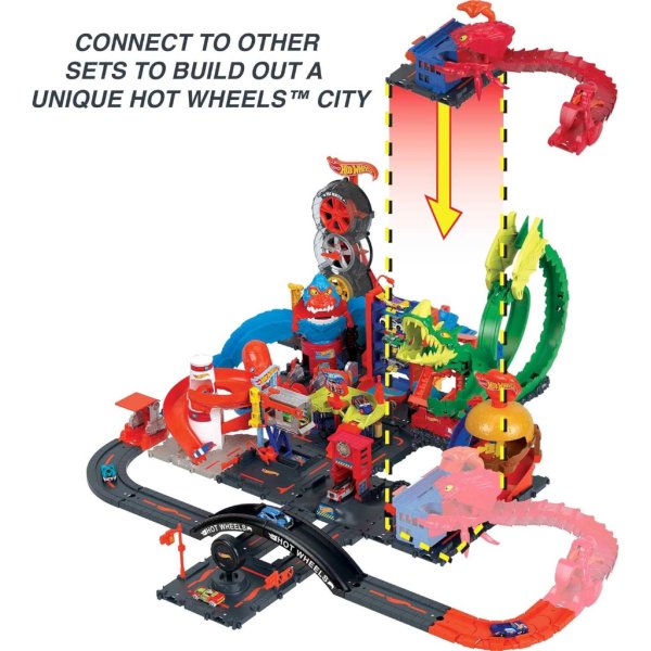 hot wheels toy car track set city scorpion flex attack & 1:64 scale car5