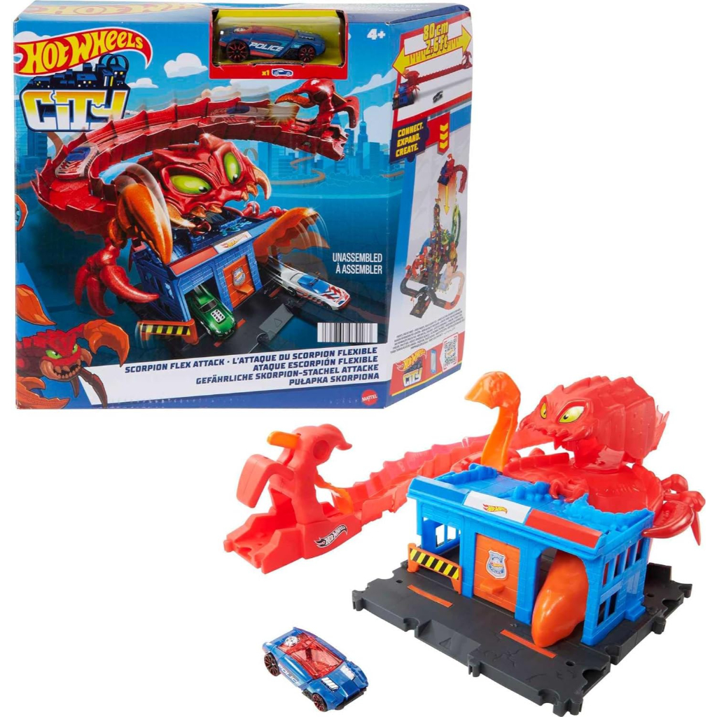 hot wheels toy car track set city scorpion flex attack & 1:64 scale car6