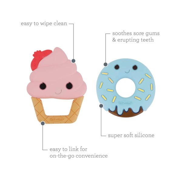 infantino sweet tooth silicone teethers, textured ice cream and donut, 2 pack1