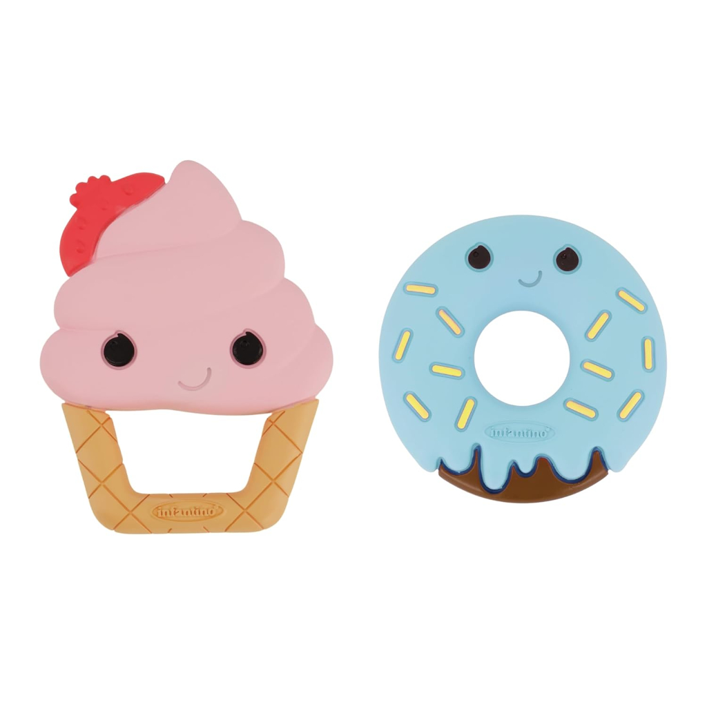 infantino sweet tooth silicone teethers, textured ice cream and donut, 2 pack2