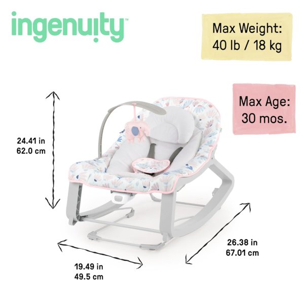 ingenuity keep cozy 3 in 1 grow with me vibrating baby bouncer seat & infant to toddler rocker burst (pink), newborn and up10