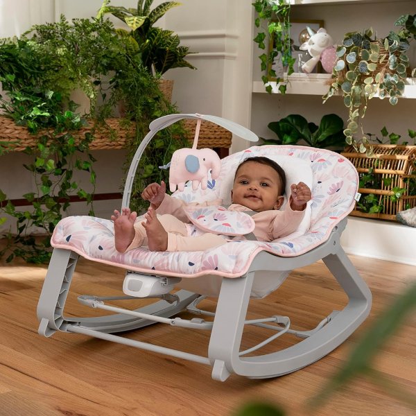 ingenuity keep cozy 3 in 1 grow with me vibrating baby bouncer seat & infant to toddler rocker burst (pink), newborn and up14