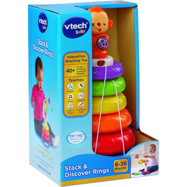 vtech stack and discover rings, colourful, textured rings for sensory play, stacking toys3