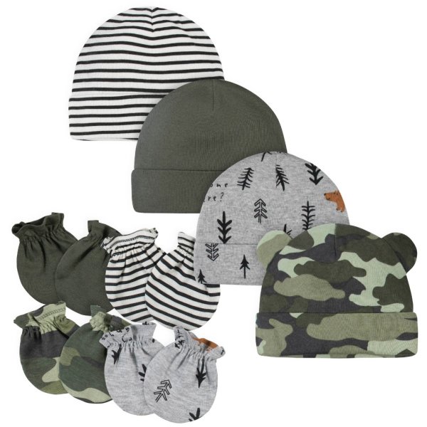8 piece baby neutral bear caps & mittens setnewborn (polybag)1