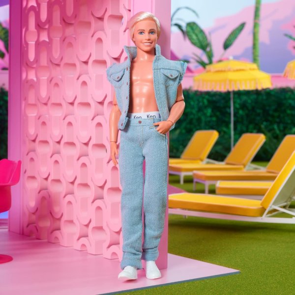 barbie the movie collectible ken doll wearing denim matching set3