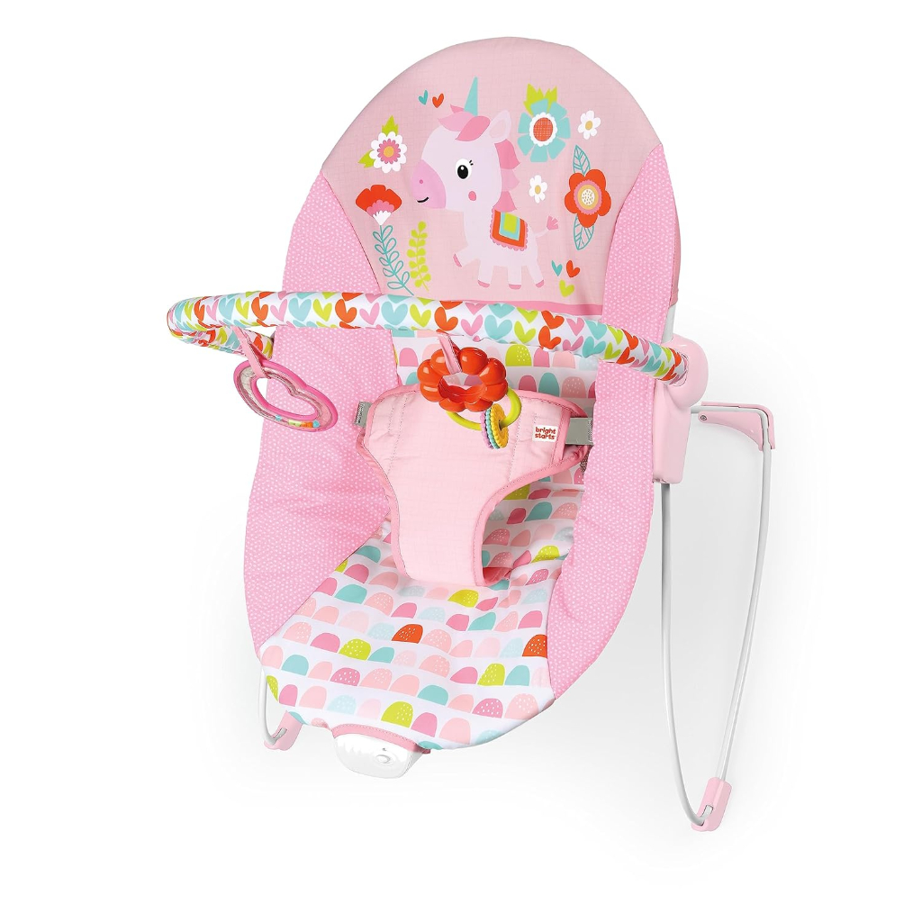 bright starts baby bouncer soothing vibrations infant seat fancy fantasy, pink unicorn4