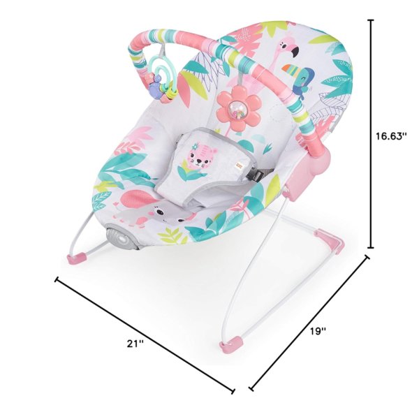 bright starts baby bouncer soothing vibrations infant seat flamingo vibes, pink1