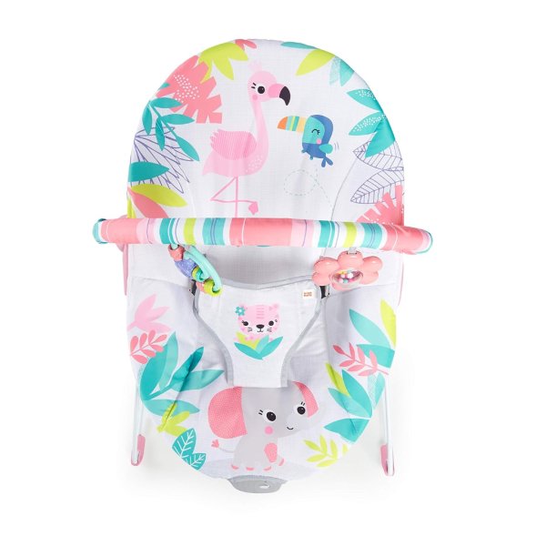 bright starts baby bouncer soothing vibrations infant seat flamingo vibes, pink4