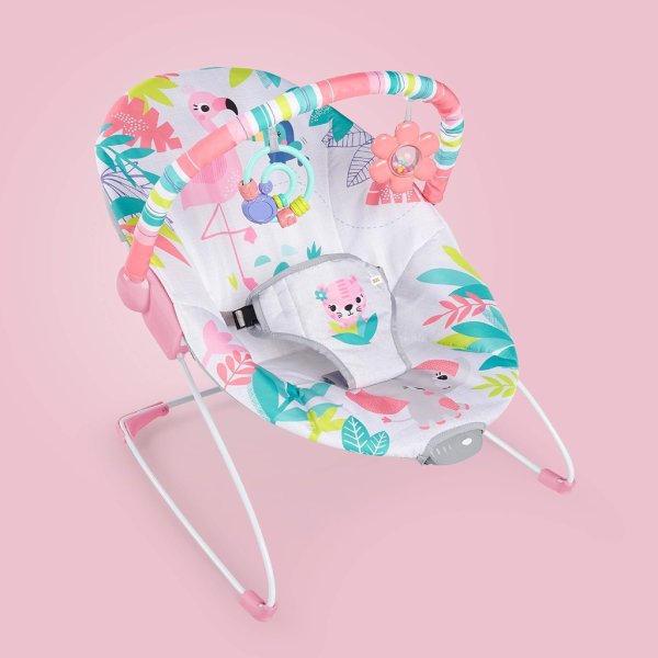 bright starts baby bouncer soothing vibrations infant seat flamingo vibes, pink5