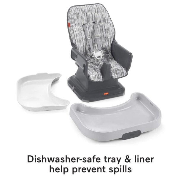 fisher price baby spacesaver simple clean high chair baby to toddler portable dining seat with removable tray liner, pencil strokes3