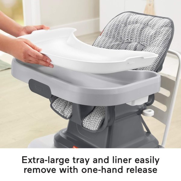 fisher price baby spacesaver simple clean high chair baby to toddler portable dining seat with removable tray liner, pencil strokes5