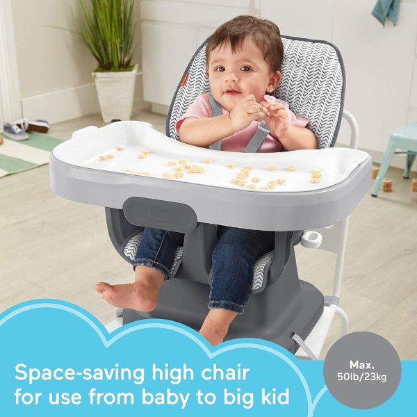fisher price baby spacesaver simple clean high chair baby to toddler portable dining seat with removable tray liner, pencil strokes6