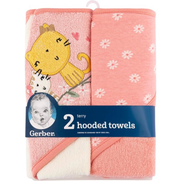 2 pack baby girls kitty floral hooded towel4