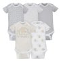 5-pack Neutral Grey Elephant Short Sleeve Onesies® Bodysuits Newborn (Polybag)