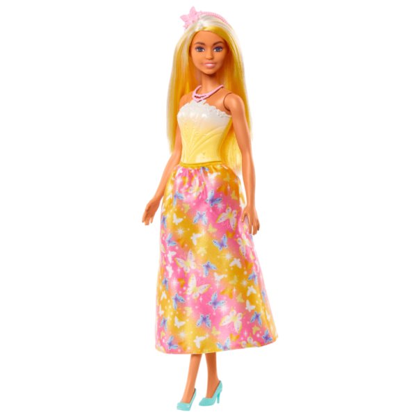 barbie royal doll, blonder & white hair, butterfly print skirt3
