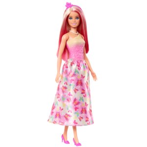 barbie royal doll, pink & blonde hair, butterfly print skirt1