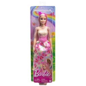 barbie royal doll, pink & blonde hair, butterfly print skirt2