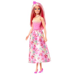 barbie royal doll, pink & blonde hair, butterfly print skirt3