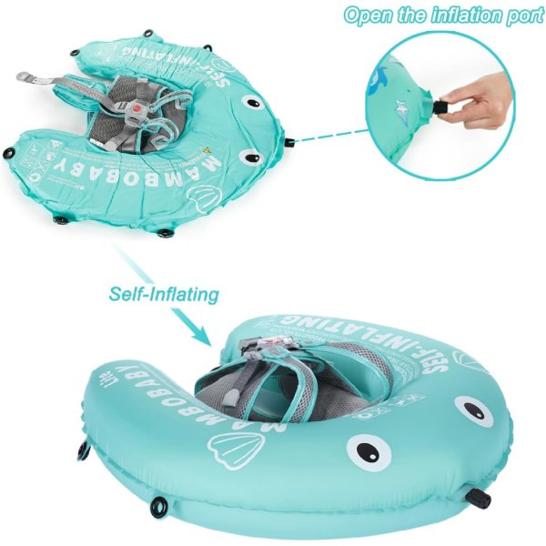 mambobaby float self inflating baby pool float with canopy pink1