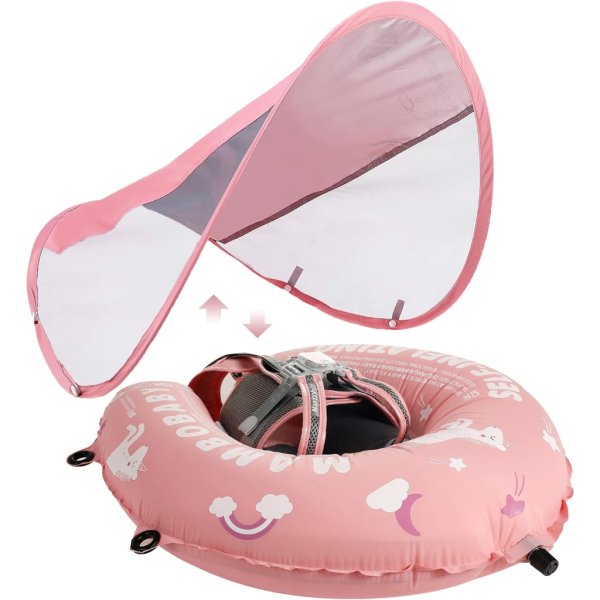 mambobaby float self inflating baby pool float with canopy pink3