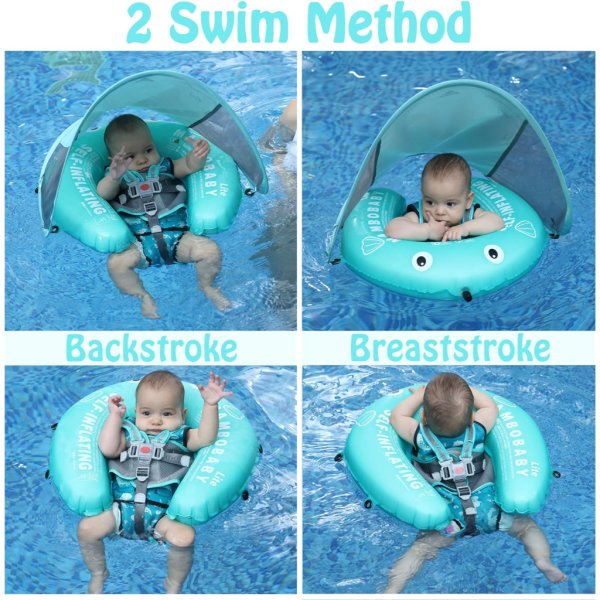 mambobaby float self inflating baby pool float with canopy pink7