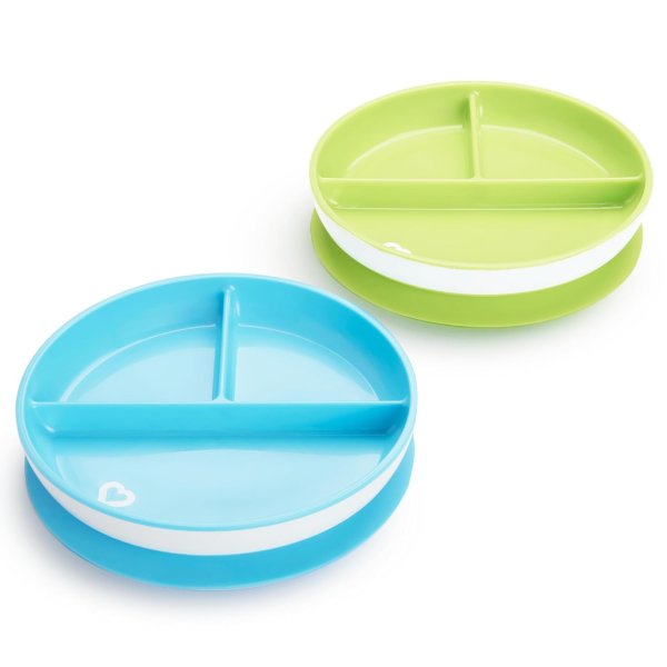 munchkin® stay put™ divided suction toddler plates, blue:green2