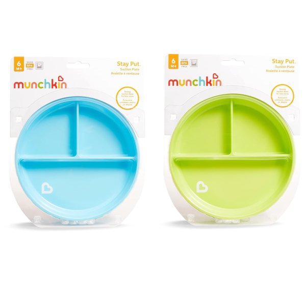 munchkin® stay put™ divided suction toddler plates, blue:green6