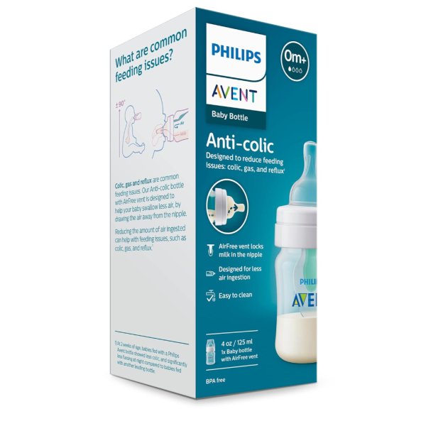 philips avent anti colic baby bottle with airfree vent, 4oz, 1pk, clear10