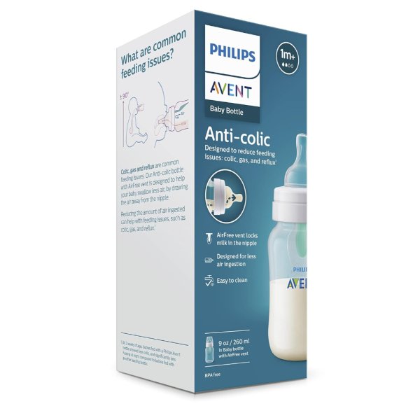 philips avent anti colic baby bottle with airfree vent, 9oz, 1pk, clear6