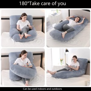 pregnancy pillow j shaped full body pillow with velvet cover grey maternity pillow4