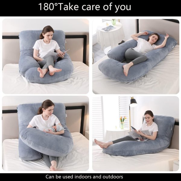 pregnancy pillow j shaped full body pillow with velvet cover grey maternity pillow4