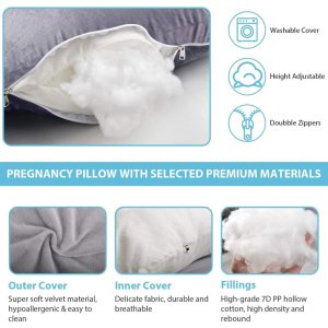 pregnancy pillow j shaped full body pillow with velvet cover grey maternity pillow5
