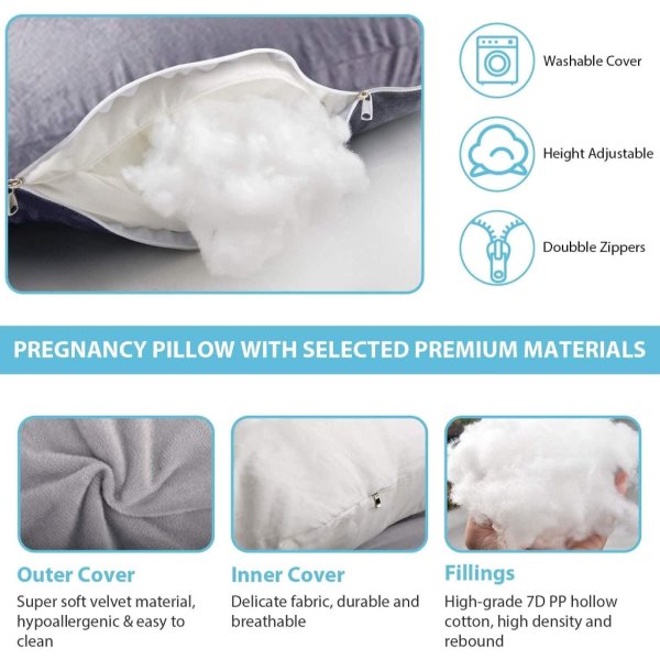 pregnancy pillow j shaped full body pillow with velvet cover grey maternity pillow5