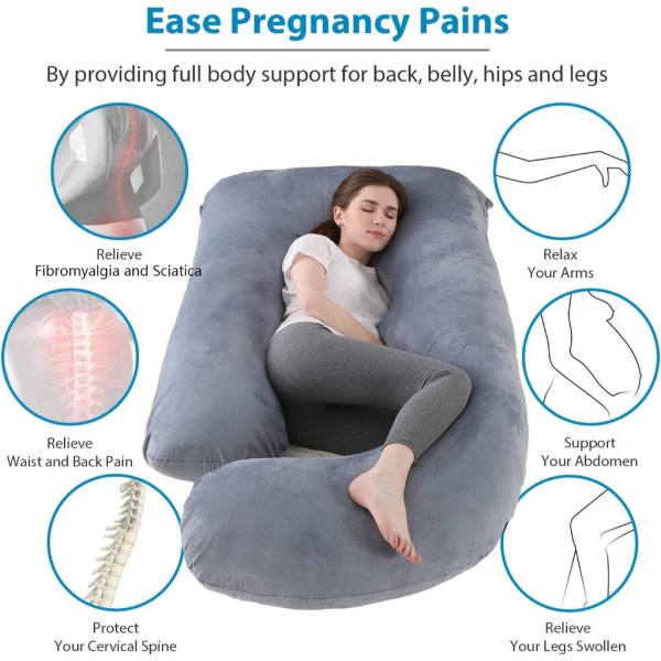 pregnancy pillow j shaped full body pillow with velvet cover grey maternity pillow6